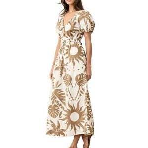 Marine Layer Elegant Brown and White Dress 100% cotton